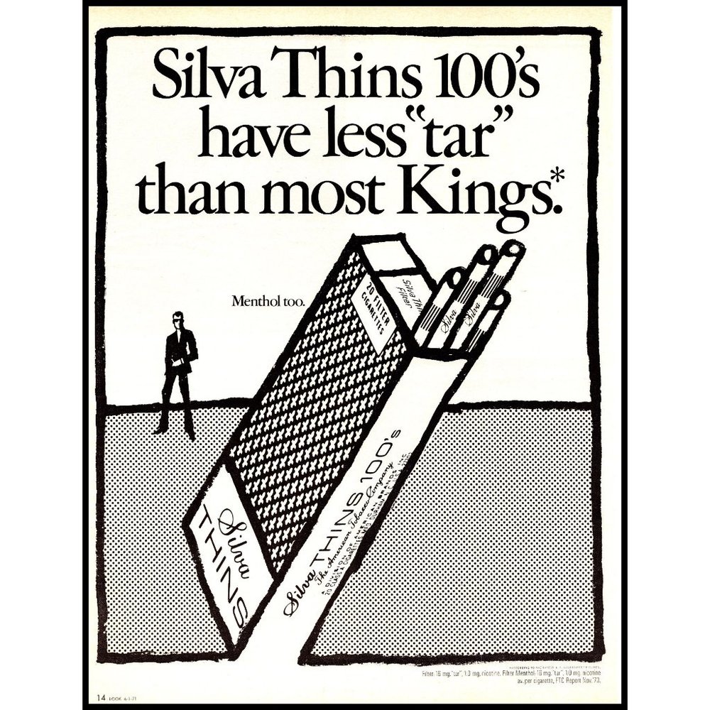 1971 Silva Thins Cigarettes Vintage Print Ad Cartoon Wall Art Drawing 10x13